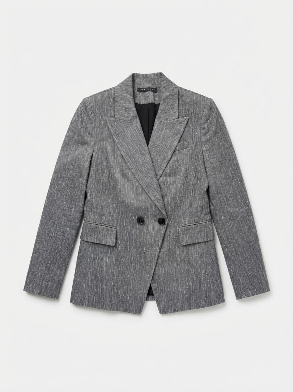Elie Tahari Women Blazer Size 4 Gray Linen Blend Double Breasted Jacket Career